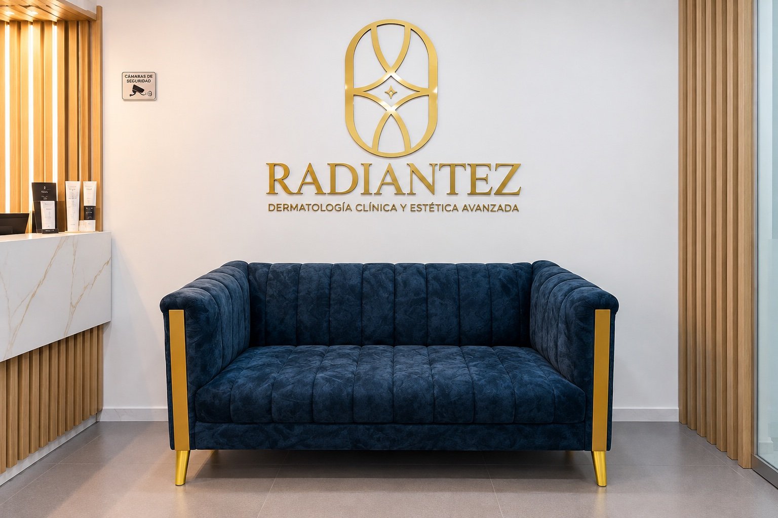 Logotipo de Radiantez en la entrada de la clínica